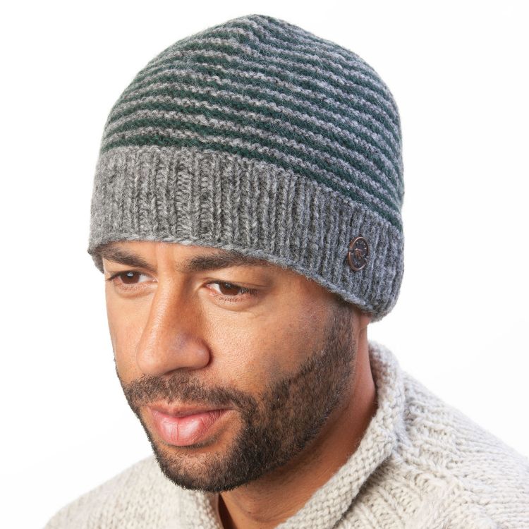 NAYA Texture Stripe - pure wool beanie - mid grey pine