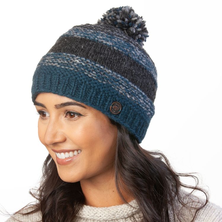 Pure Wool - Ridgeway bobble hat - charcoal teal