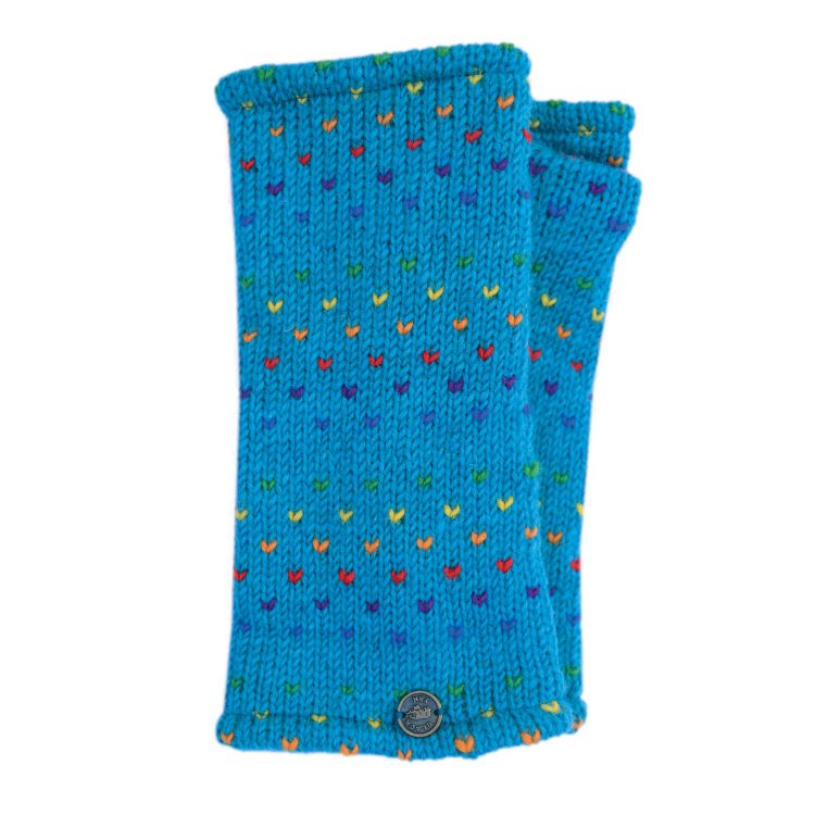 Fleece lined wristwarmer - rainbow tick - med blue
