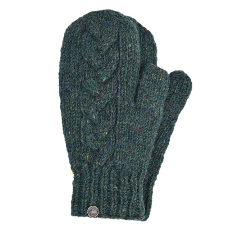 Fleece lined mittens - Cable - Pine heather