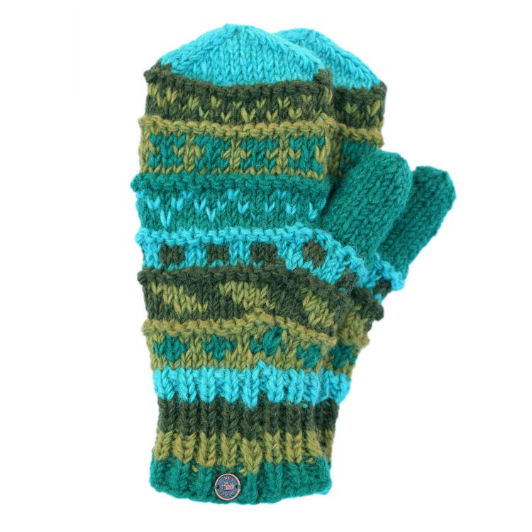 Fleece lined  mittens - patterned - Greens