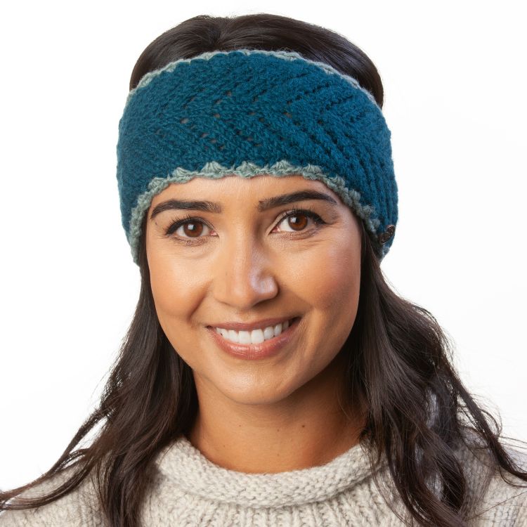 Pure Wool Fleece lined - Lace Edge Headband - Deep Teal