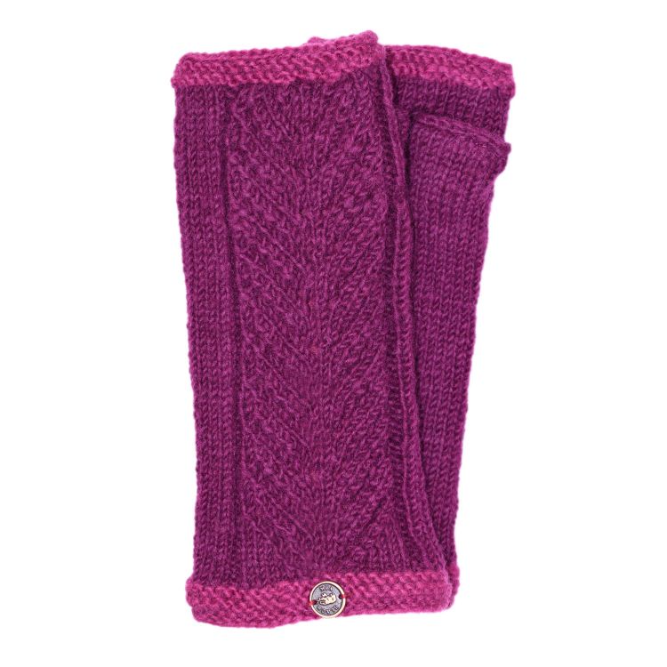 Hand knitted - lace edge wristwarmers - deep berry