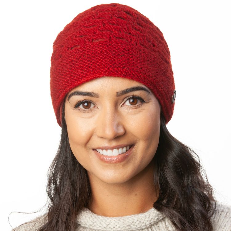 Mesh Beanie - pure wool hat - fleece lined - red