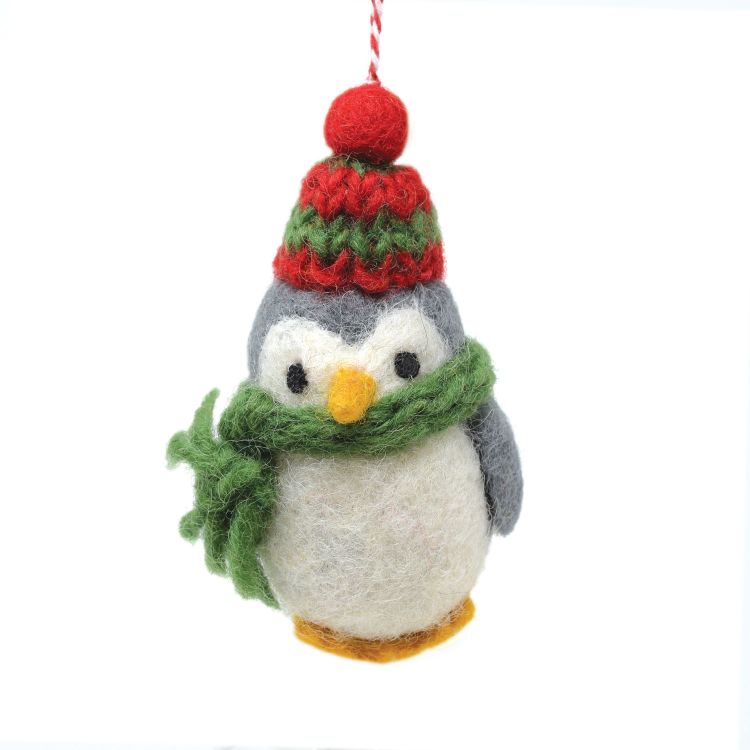 Handmade Christmas - Wool Felt Hanging Decoration - Hatty Penguin