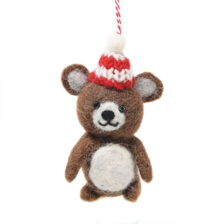 Handmade Christmas - Wool Felt Hanging Decoration - Teddy
