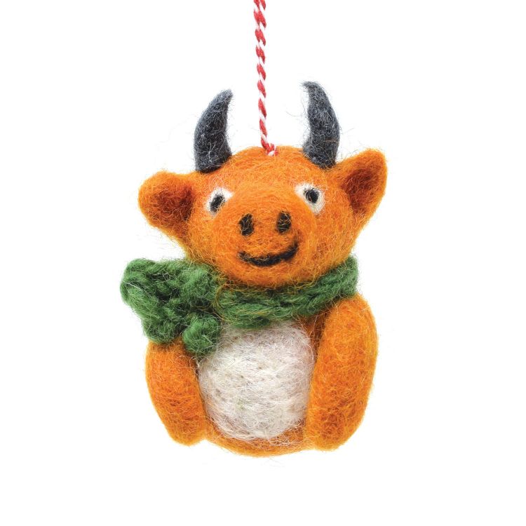 Handmade Christmas - Wool Felt Hanging Decoration - Highland Cow