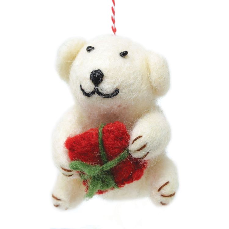 Handmade Christmas - Wool Felt Hanging Decoration - Polar Bear