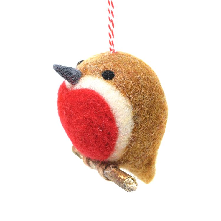 Handmade Christmas - Wool Felt Hanging Decoration - Robin