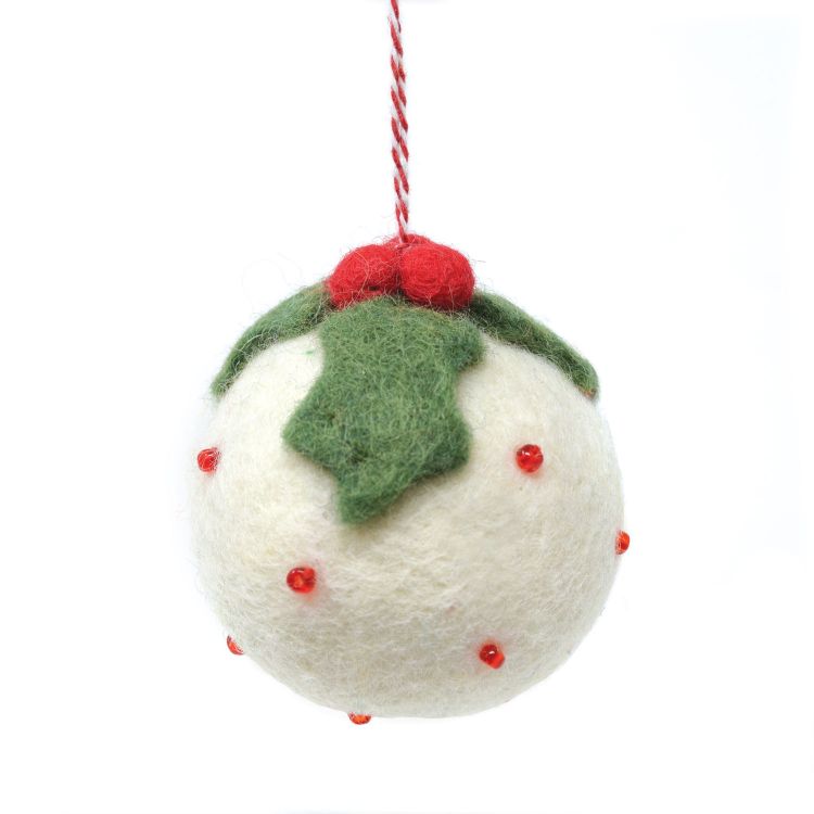 Handmade Christmas - Wool Felt Hanging Decoration - Beaded Christmas Pudding