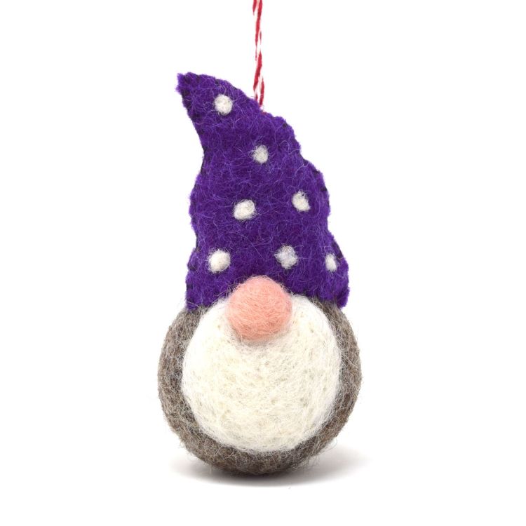 Handmade Christmas - Wool Felt Decoration - Purple Dotty Gonk