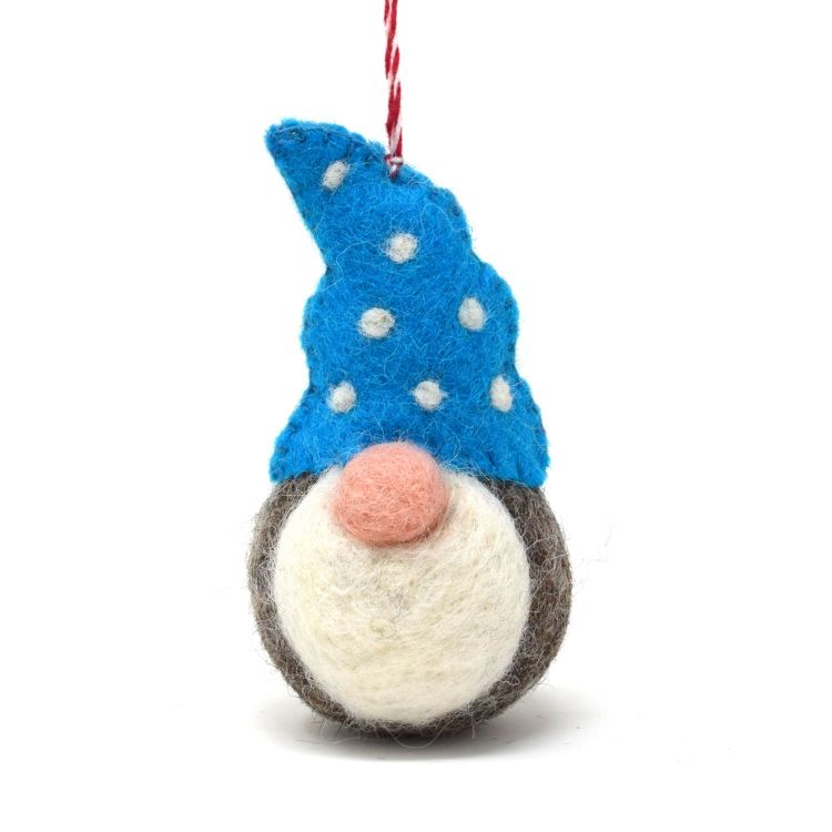 Handmade Christmas - Wool Felt Decoration - Blue Dotty Gonk