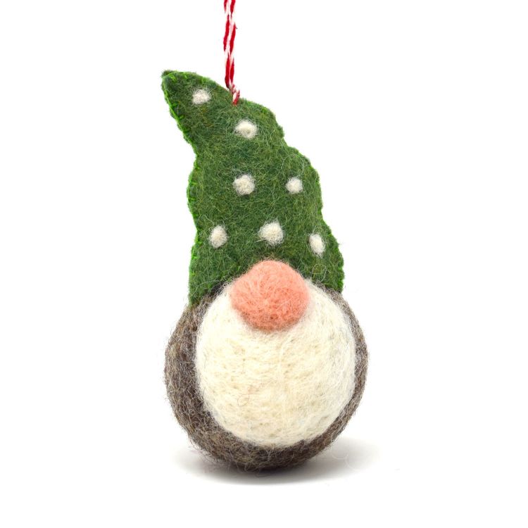 Handmade Christmas - Wool Felt Decoration -Green Dotty Gonk