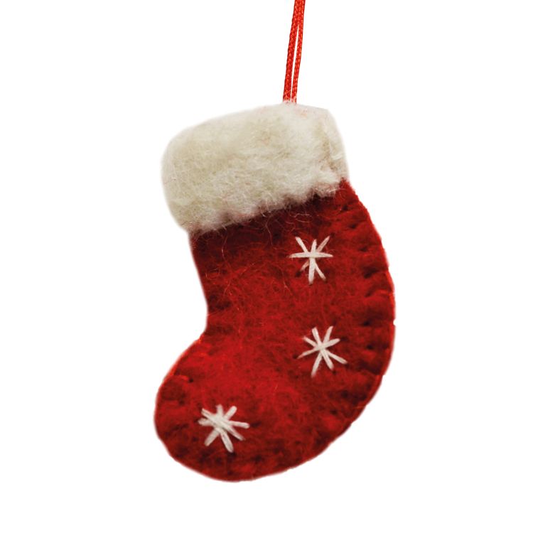 Hand made Felt - Mini Christmas Stocking Decoration - Red