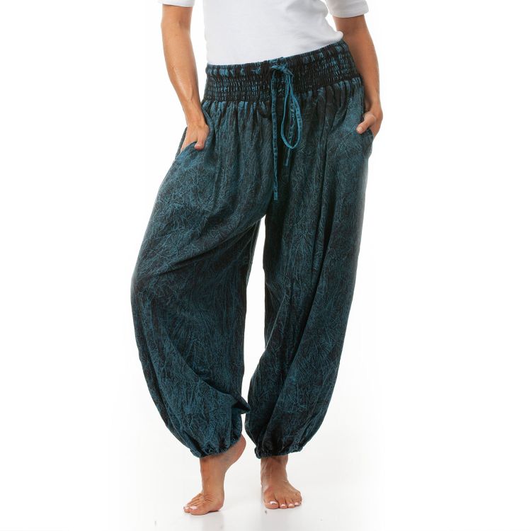 Stonewashed Wide - Harem Trousers - Teal