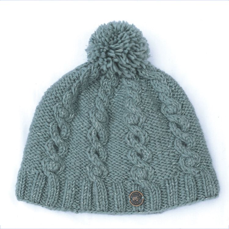 pure wool - sparkle cable bobble hat - silk grey