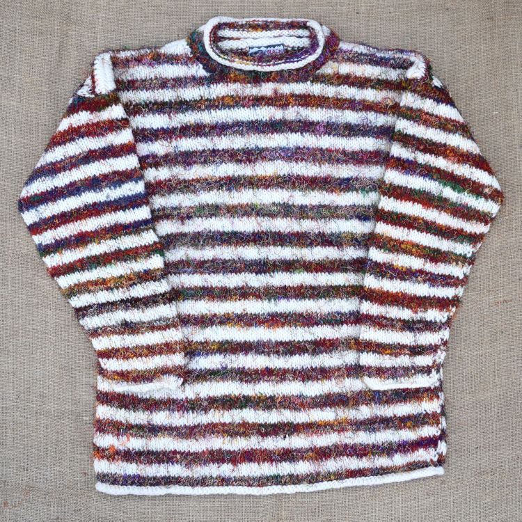 SALE - White & Silk Stripes Jumper - Medium