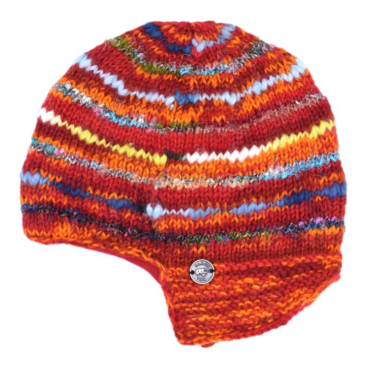 Pure Wool Half fleece lined - helmet hat - Red/Orange/Green