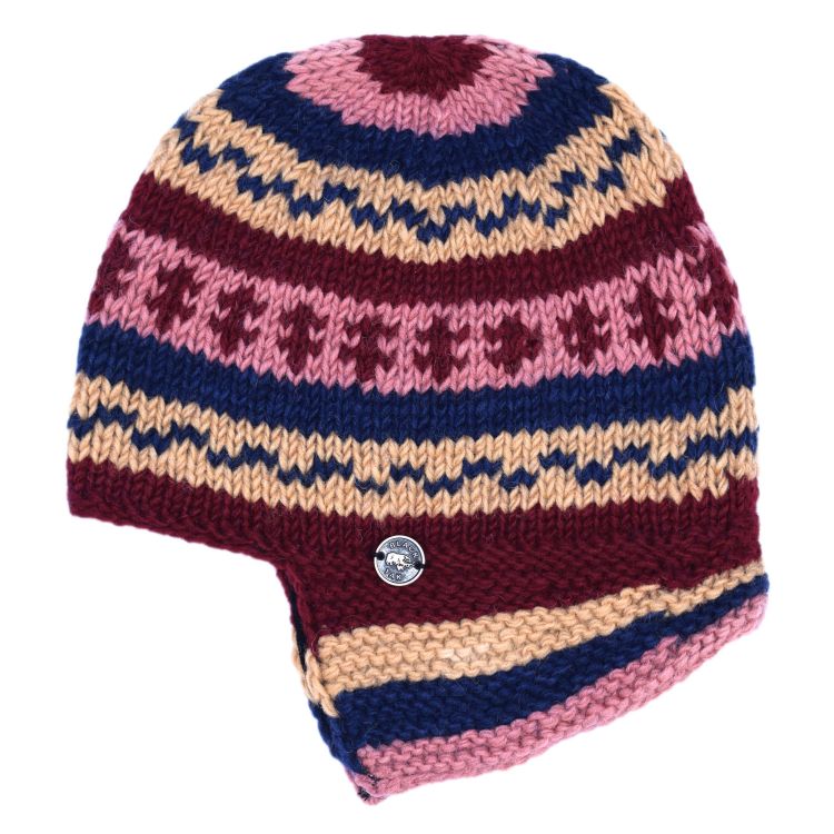 Pure Wool Half fleece lined - helmet hat - Red/Pink/Cream