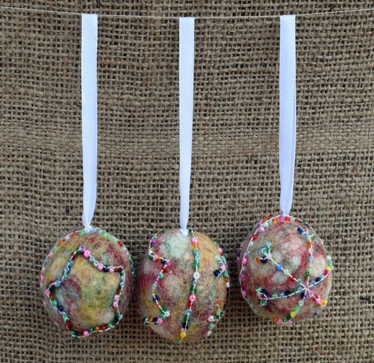 Hand made Felt - Beaded -  Small Christmas Bauble - multi