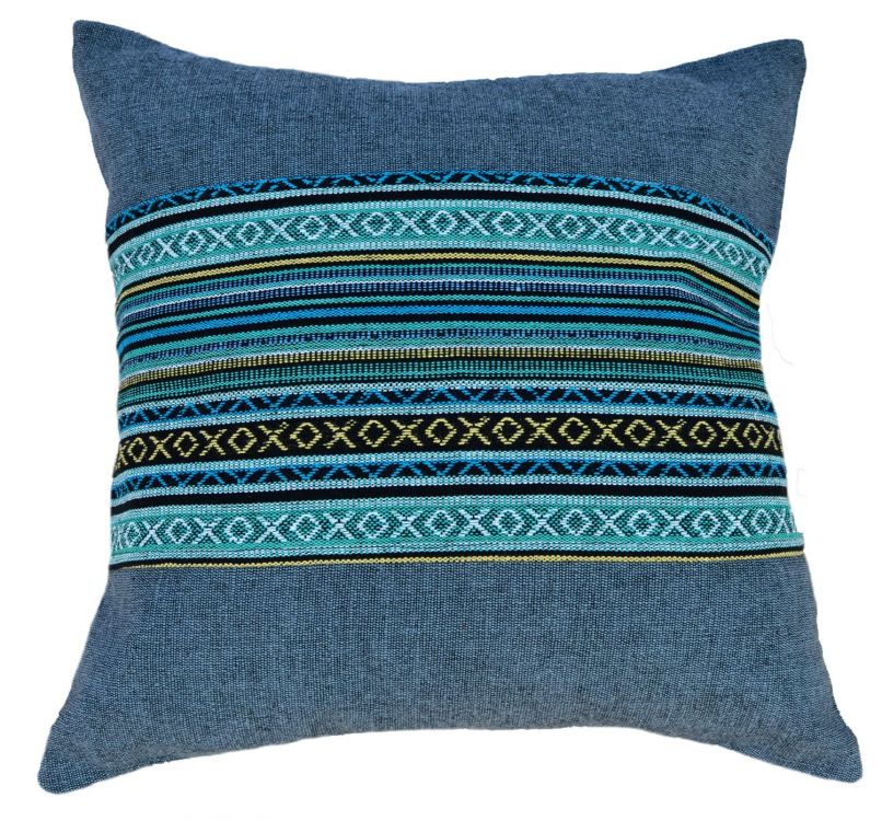 Filled Cushion - cotton Gheri Panel - Denim Blue