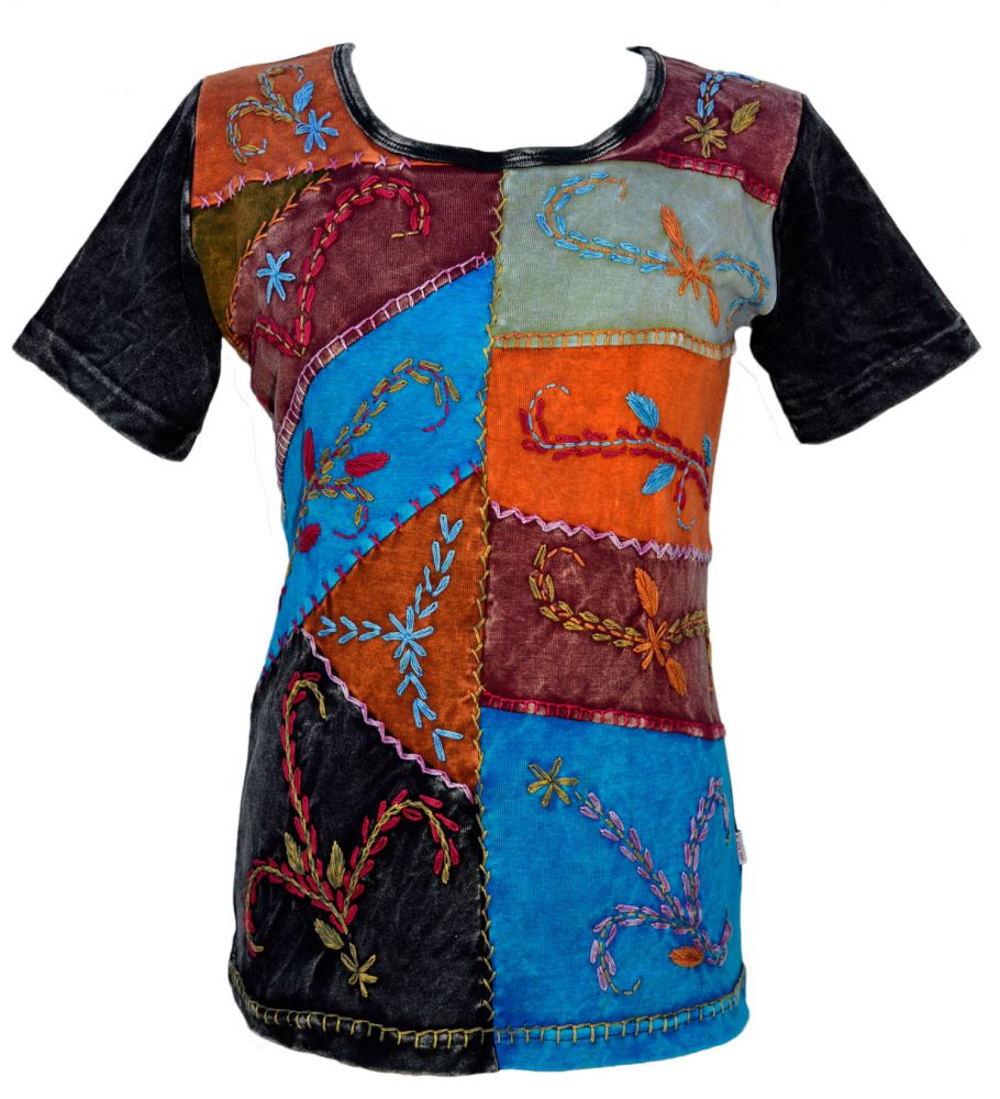 Embroidered Patchwork T-Shirt - Black | Black Yak Embroidered Patchwork T-Shirt - Black | Black Yak