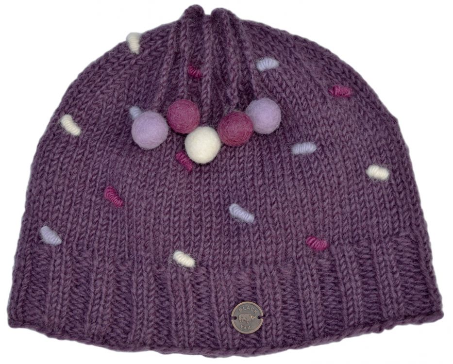 Half fleece lined - pure wool - french knot beanie - Grape