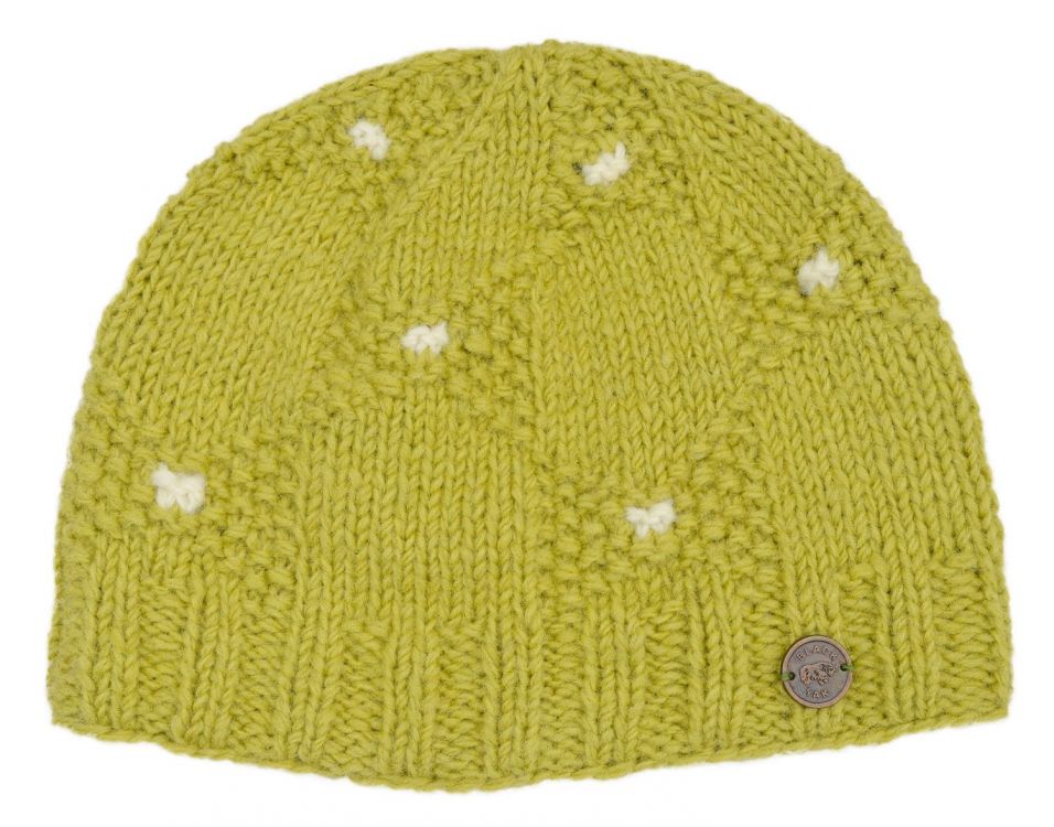 Moss stitch bow beanie - pure wool - fleece lined - pale green